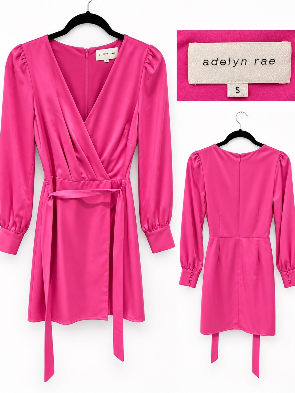 Adelyn Rae Hot Pink Satin Wrap Mini Dress